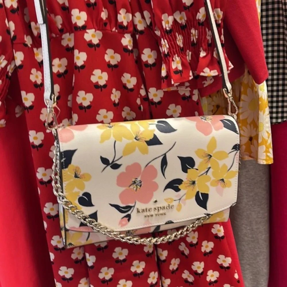 Kate Spade Carson Convertible Crossbody Lily Blooms Cream Multi - Picture 6 of 16